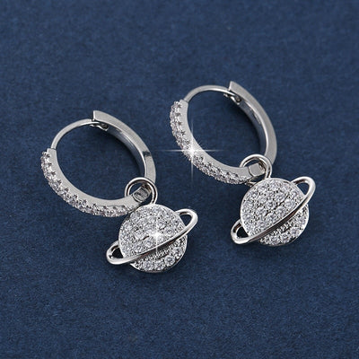 Crystal Saturn Silver Earrings - Beautiful Earth Boutique