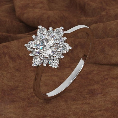 Silver Crystal Snowflake Ring