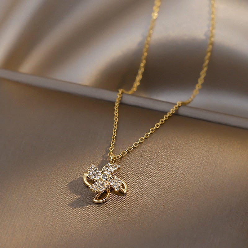 Crystal Windmill Gold Necklace & Earrings