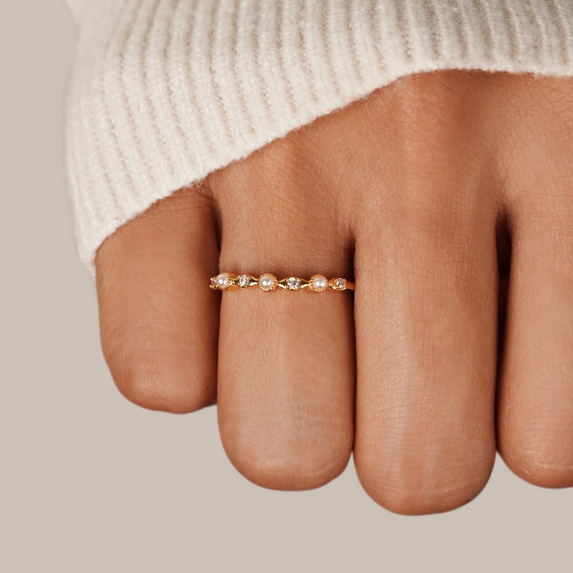Elsa Pearl & Crystal Gold Ring - Beautiful Earth Boutique
