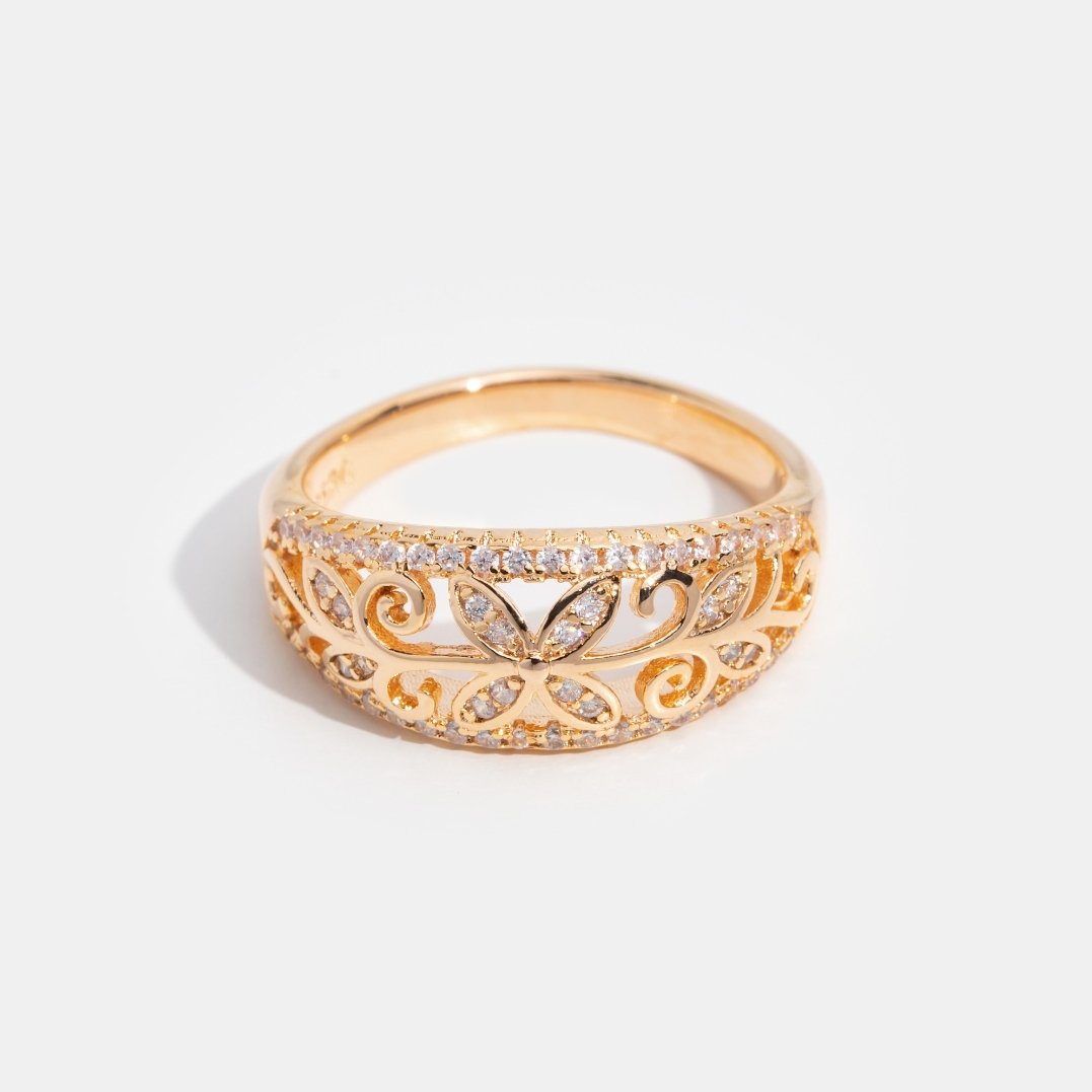 Flower Crystal Gold Band Ring - Beautiful Earth Boutique