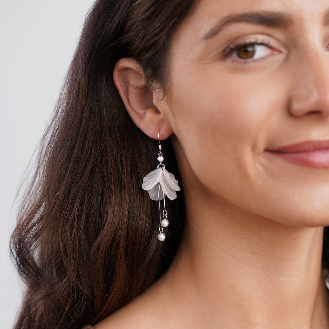 Flower Petal Pearl Drop Earrings - Beautiful Earth Boutique