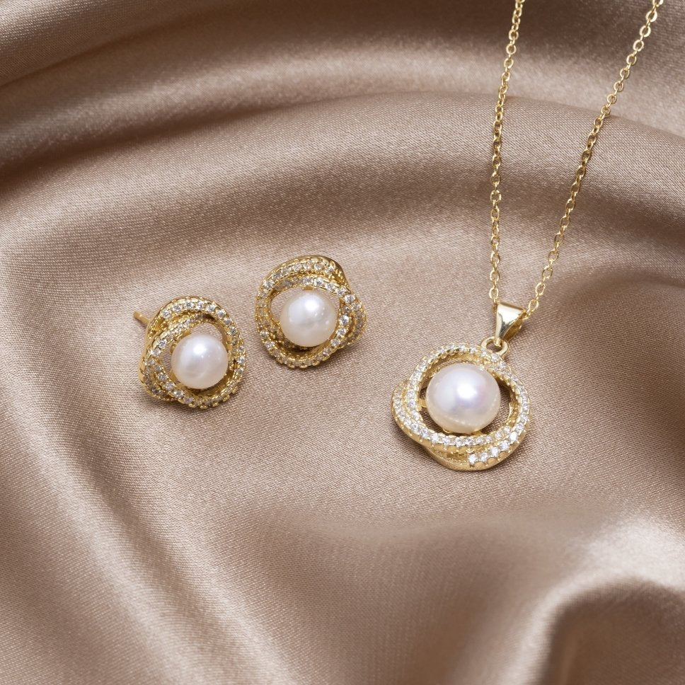 ‘Forever Love’ Pearl Earrings & Necklace Set - Beautiful Earth Boutique