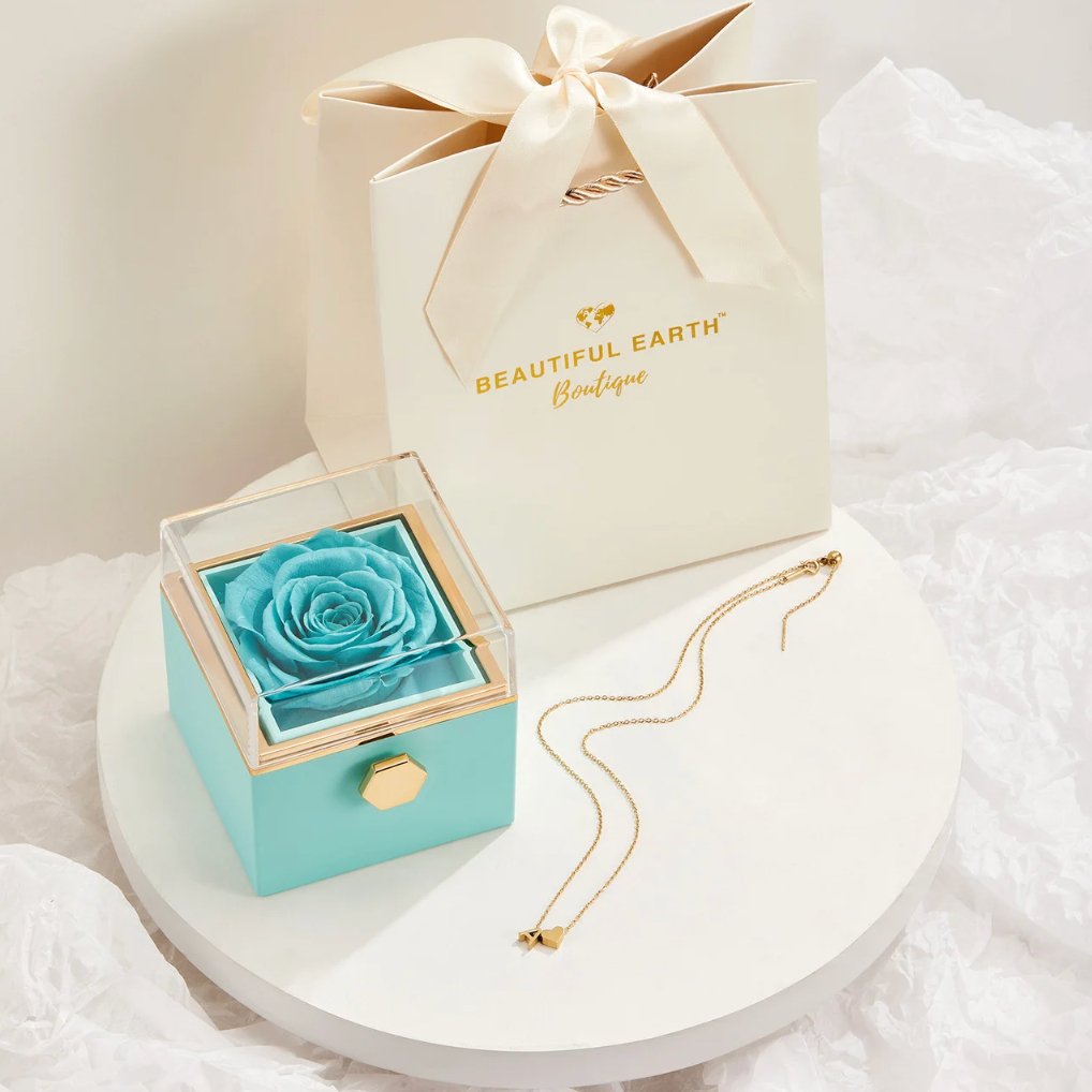 Forever Rose Box, Gift Bag & Custom Letter Necklace - Beautiful Earth Boutique