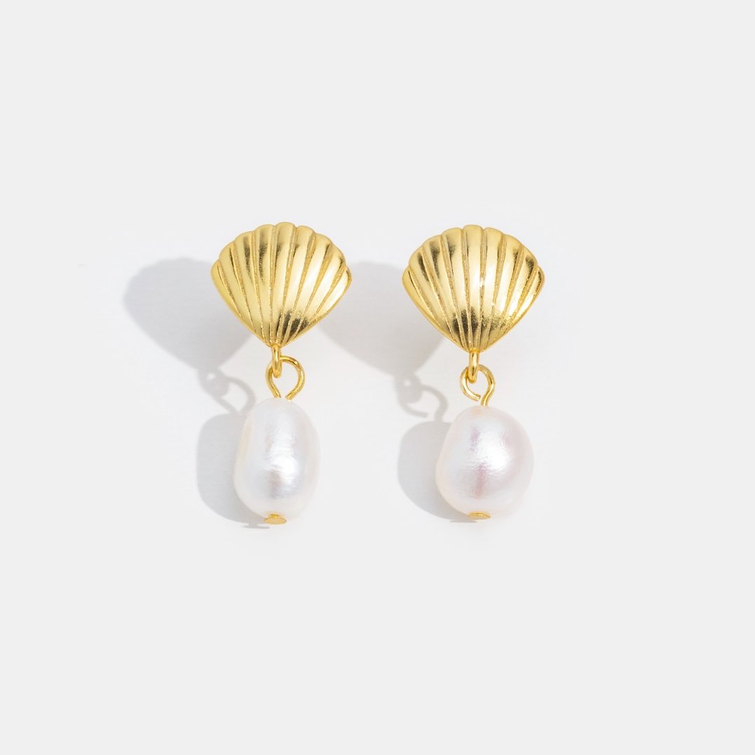 Freshwater Pearl & Gold Shell Earrings - Beautiful Earth Boutique