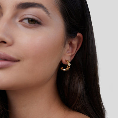 Gold & Crystal Honeycomb Hoop Earrings - Beautiful Earth Boutique