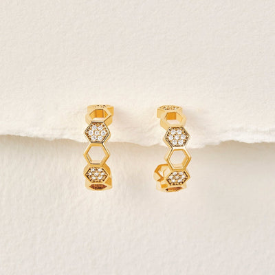 Gold & Crystal Honeycomb Hoop Earrings - Beautiful Earth Boutique