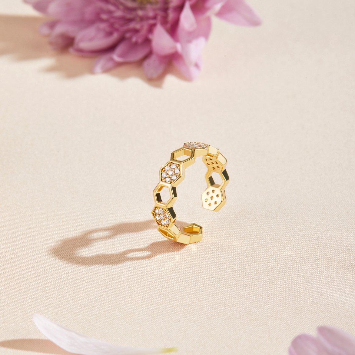 Gold & Crystal Honeycomb Ring - Beautiful Earth Boutique
