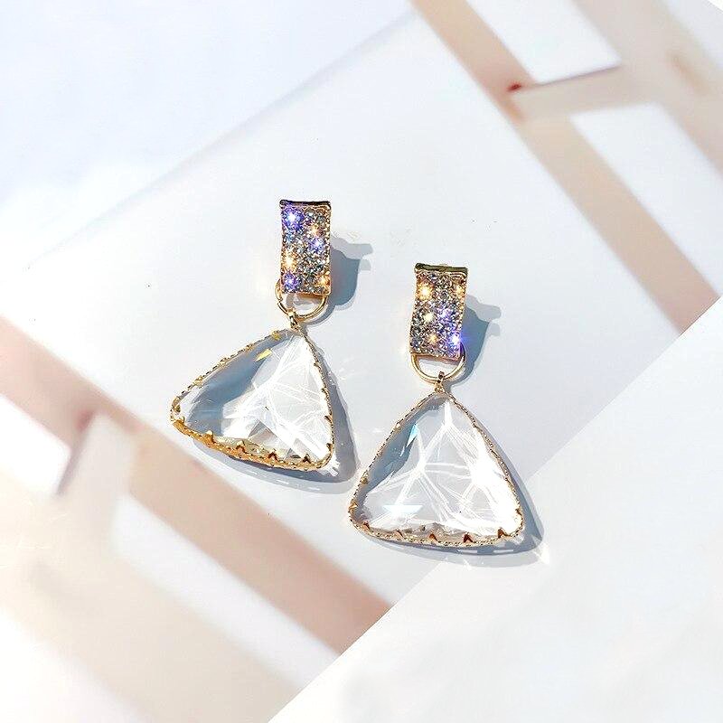 Gold & Crystal Triangle Earrings
