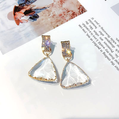 Gold & Crystal Triangle Earrings