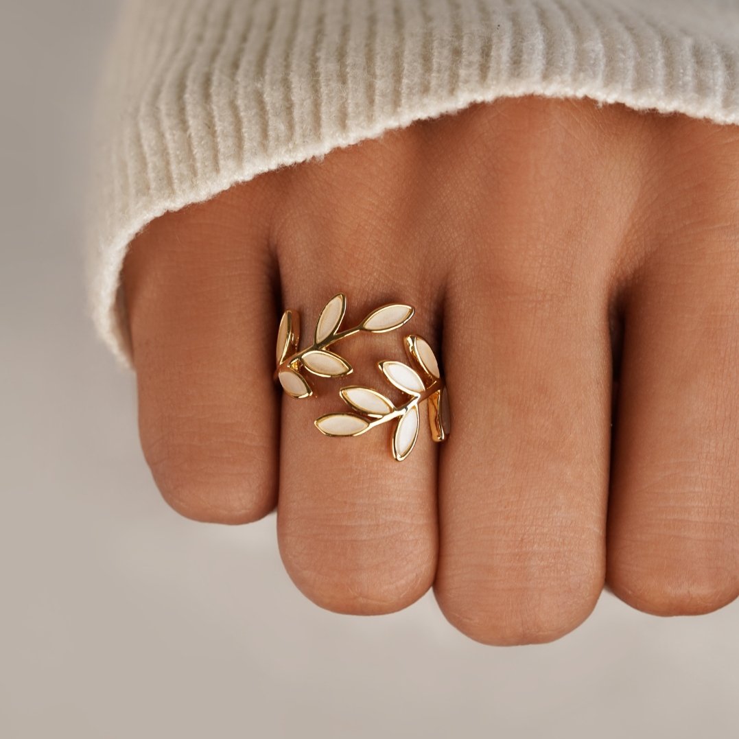 Gold Leaf Ring Adjustable (US8-10) / 18K Gold
