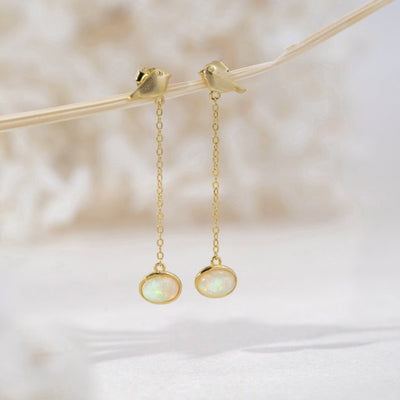 Golden Bird & Opal Drop Earrings - Beautiful Earth Boutique