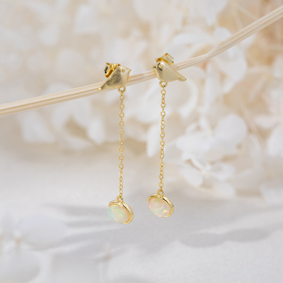 Golden Bird & Opal Drop Earrings