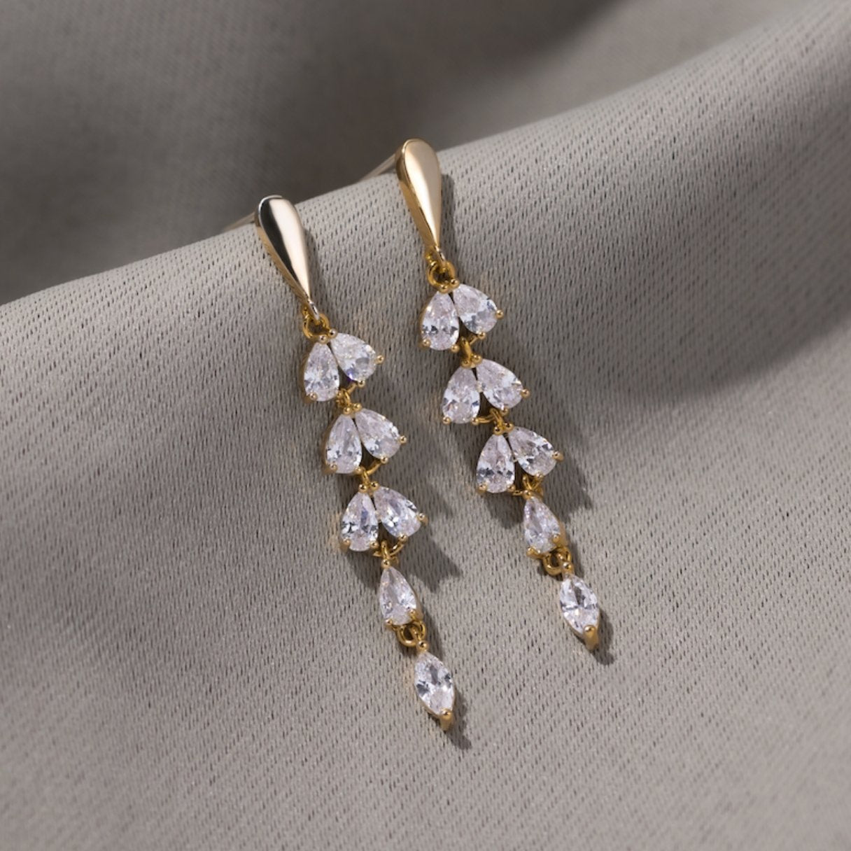 Golden Crystal Leaf Vine Earrings - Beautiful Earth Boutique