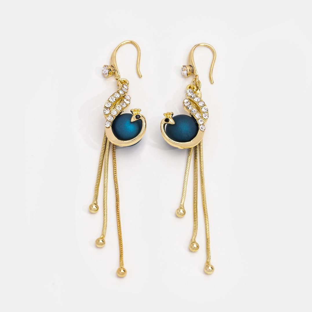 grand peacock gold mirror acrylic earrings — nummynims