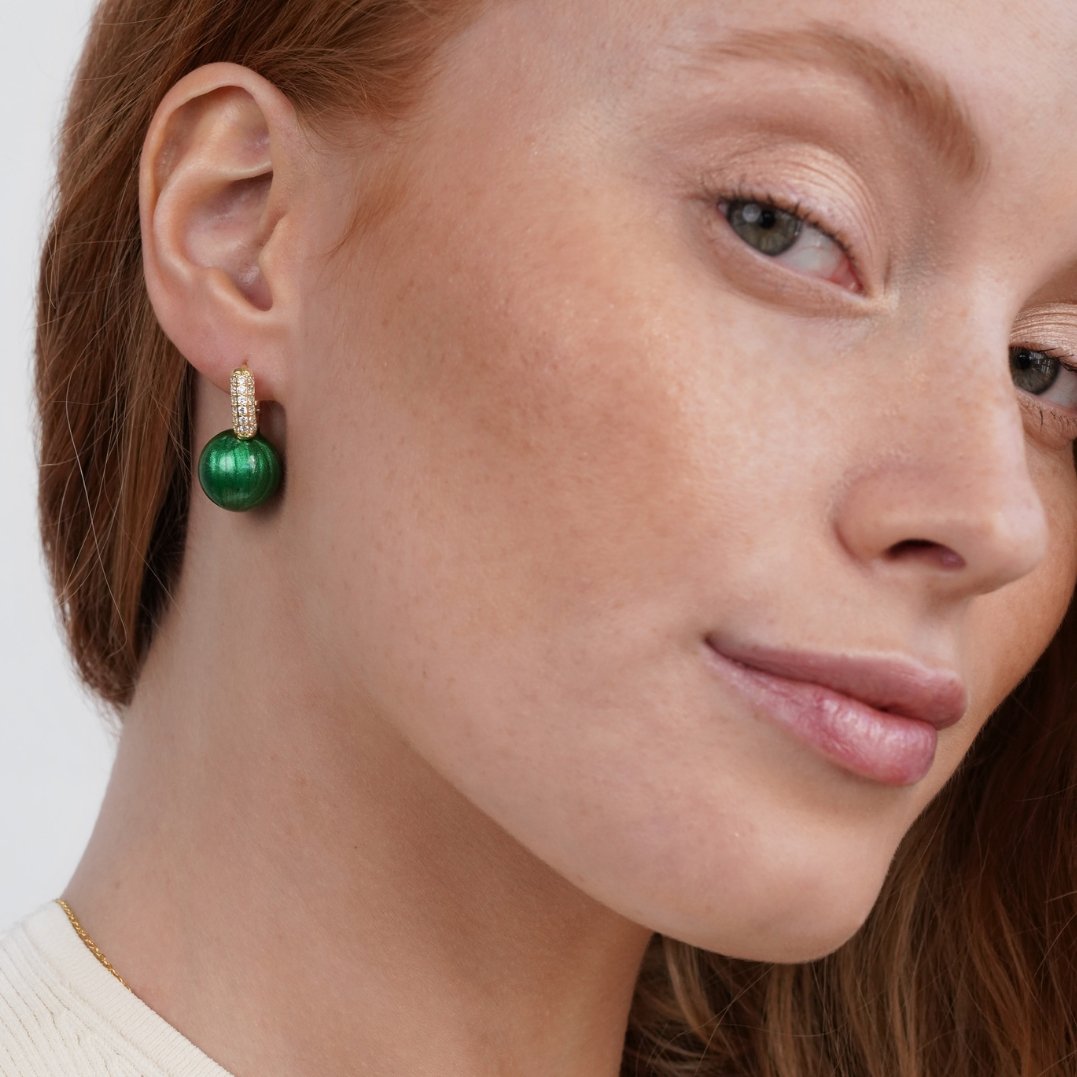 Green Ball Crystal Hoop Earrings - Beautiful Earth Boutique