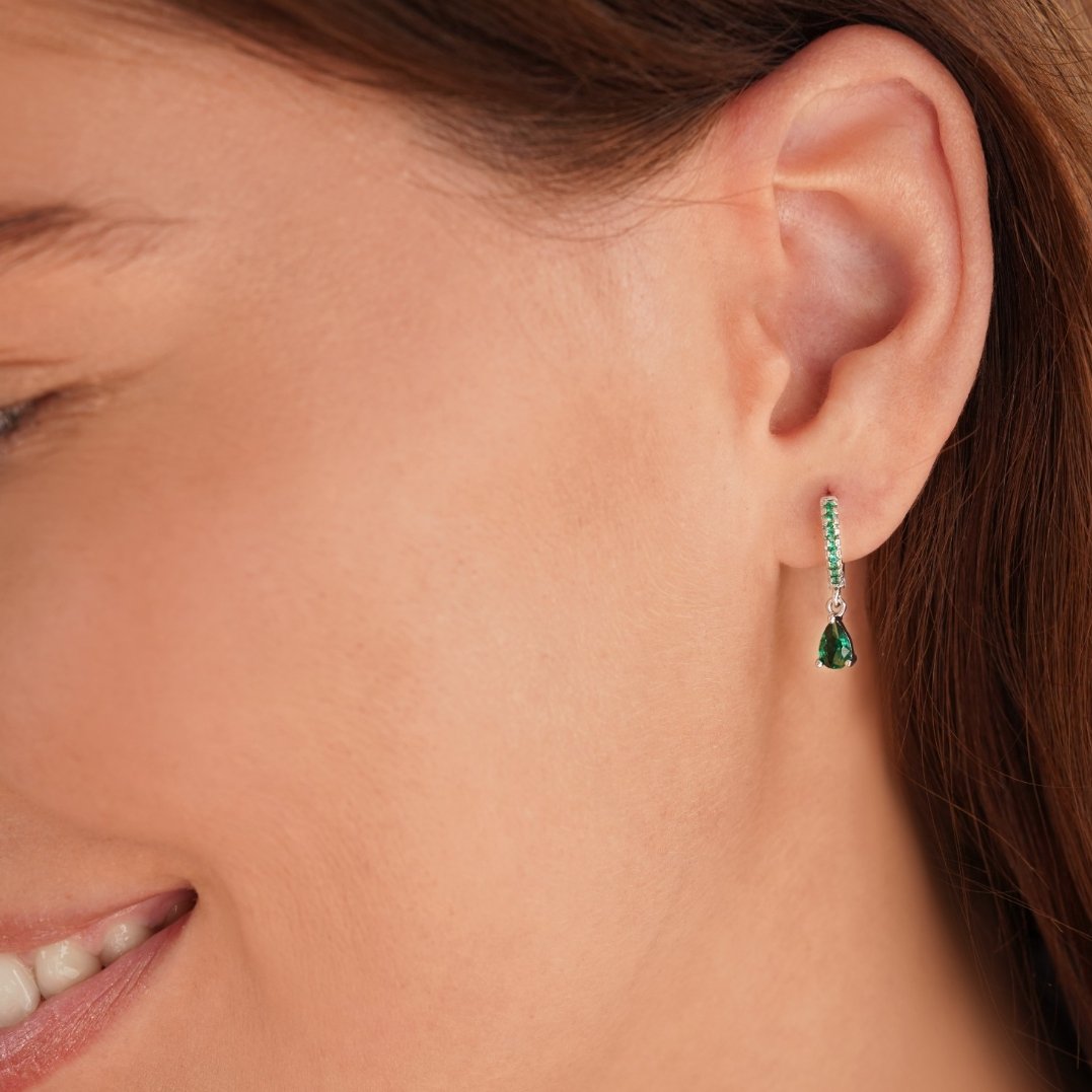 Green Crystal Gold Hoop Earrings - Beautiful Earth Boutique