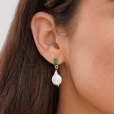 Green Crystal & Pearl Earrings - Beautiful Earth Boutique