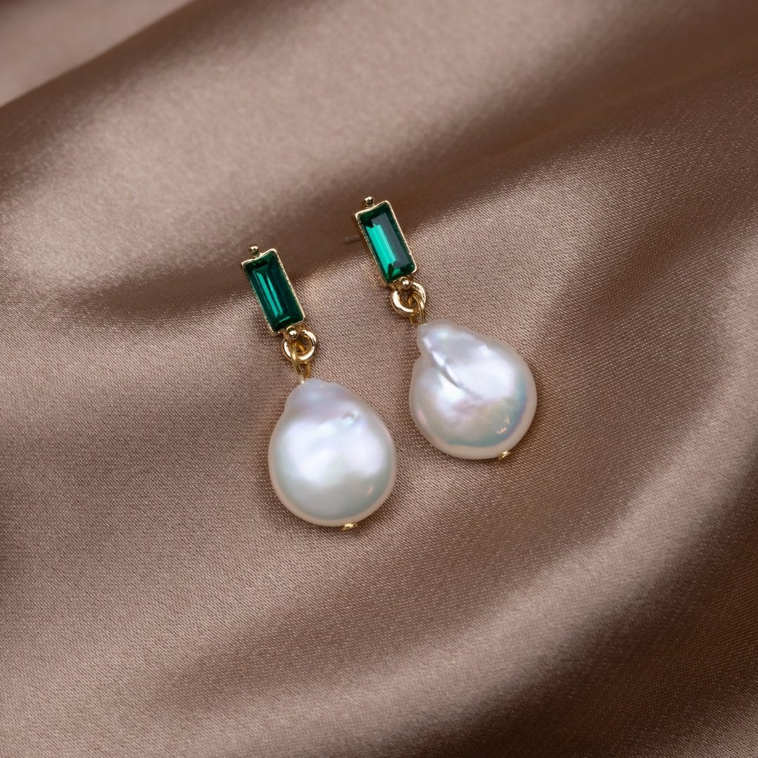 Green Crystal & Pearl Earrings - Beautiful Earth Boutique