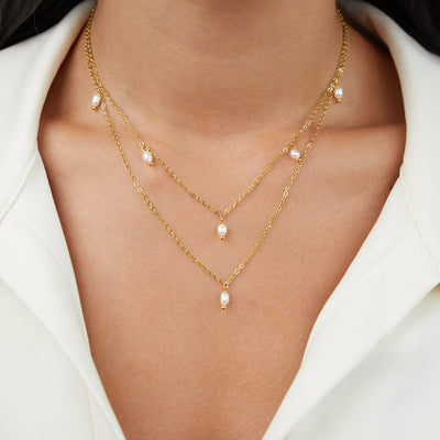 Kayla Pearl Drop Layered Necklace - Beautiful Earth Boutique