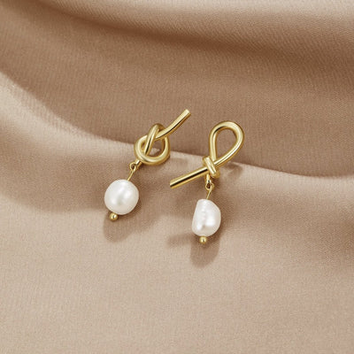 Knotted Gold & Freshwater Pearl Earrings - Beautiful Earth Boutique