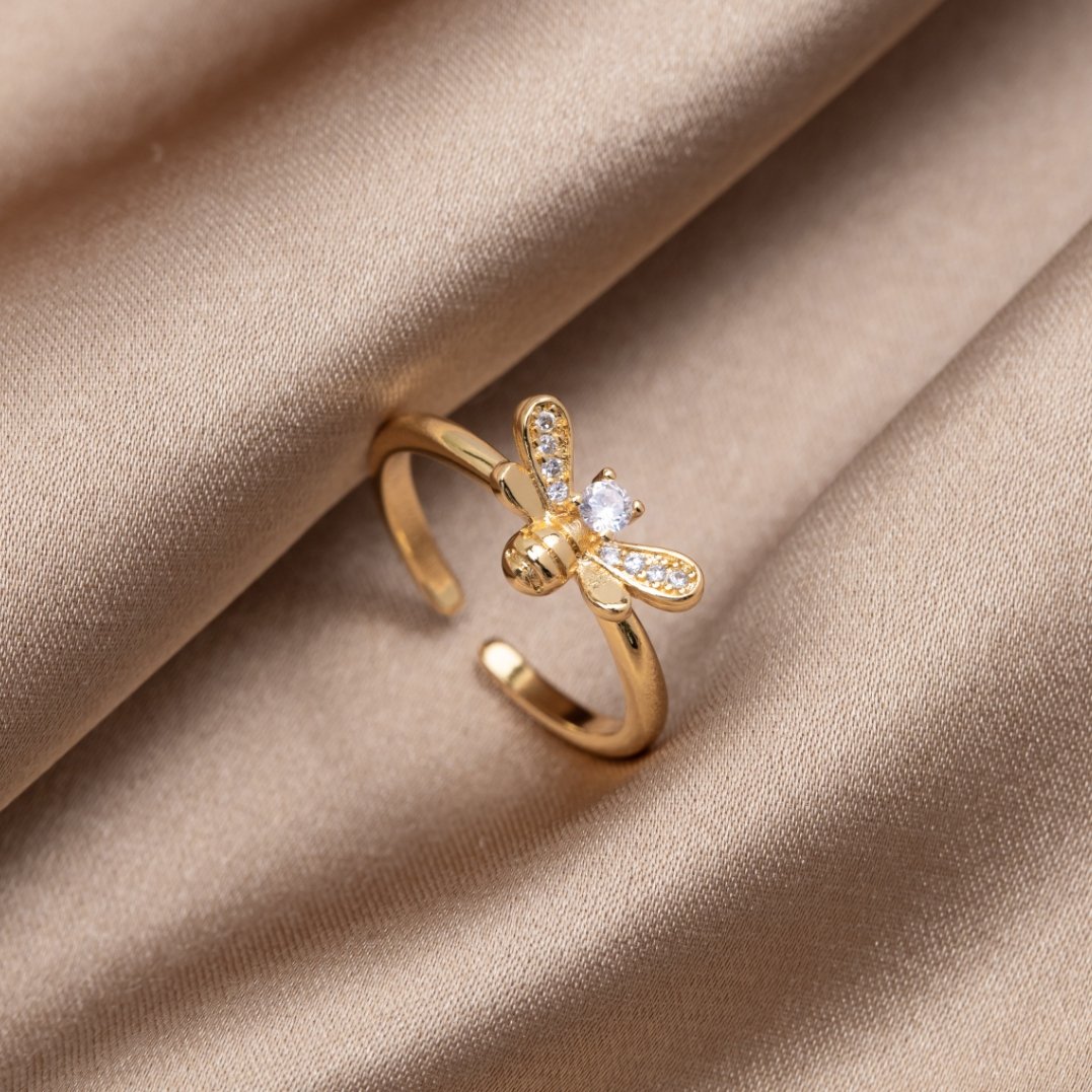Laila Crystal & Gold Bee Ring - Beautiful Earth Boutique