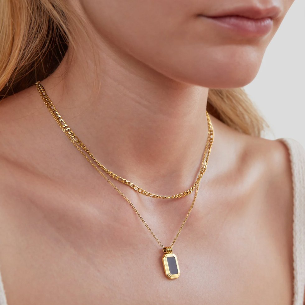 Layered Gold Black Pendant Necklace - Beautiful Earth Boutique