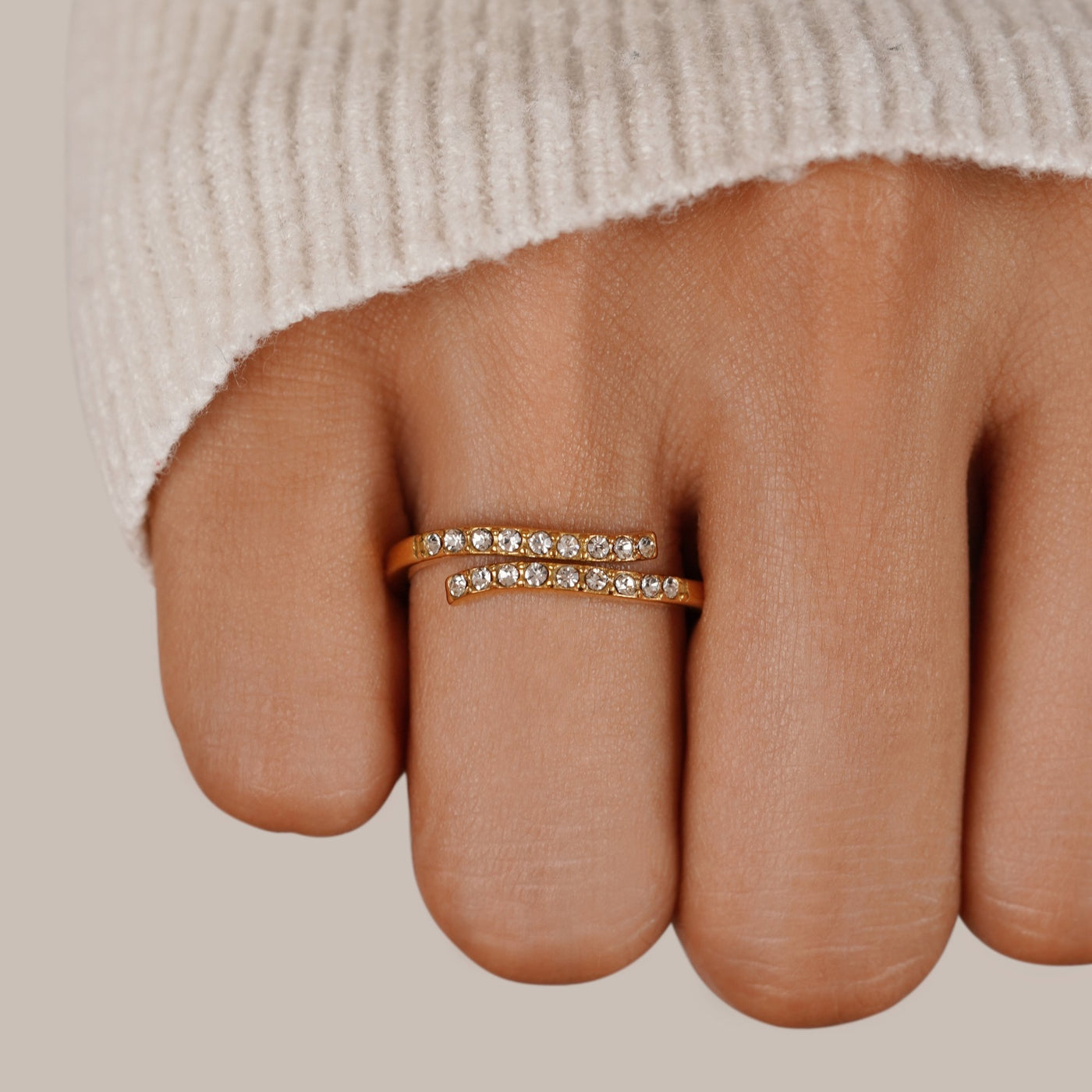 Layered Gold & Crystal Wrap Ring - Beautiful Earth Boutique