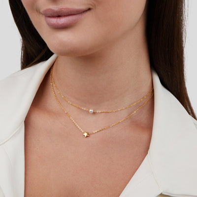 Layered Gold Star & Pearl Necklace - Beautiful Earth Boutique