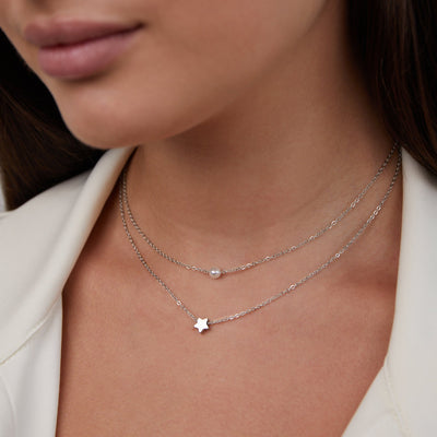 Layered Silver Star & Pearl Necklace - Beautiful Earth Boutique