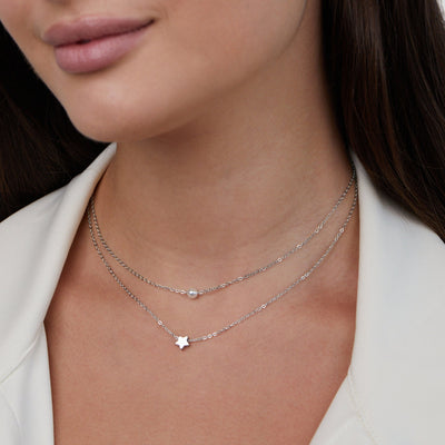 Layered Silver Star & Pearl Necklace - Beautiful Earth Boutique