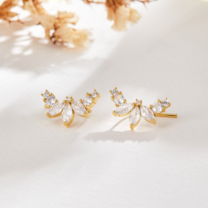 Lily Crystal Gold Leaf Earrings - Beautiful Earth Boutique