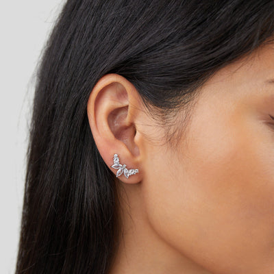 Lily Crystal Silver Leaf Earrings - Beautiful Earth Boutique