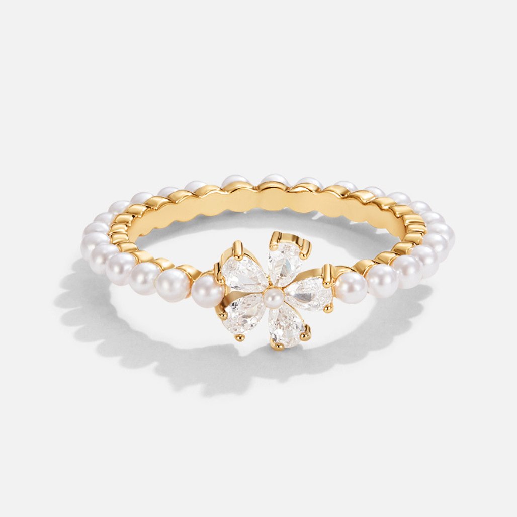 Maisie Crystal & Pearl Flower Ring - Beautiful Earth Boutique