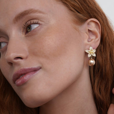 Maria Crystal Flower & Pearl Earrings - Beautiful Earth Boutique