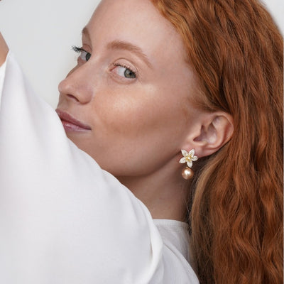 Maria Crystal Flower & Pearl Earrings - Beautiful Earth Boutique