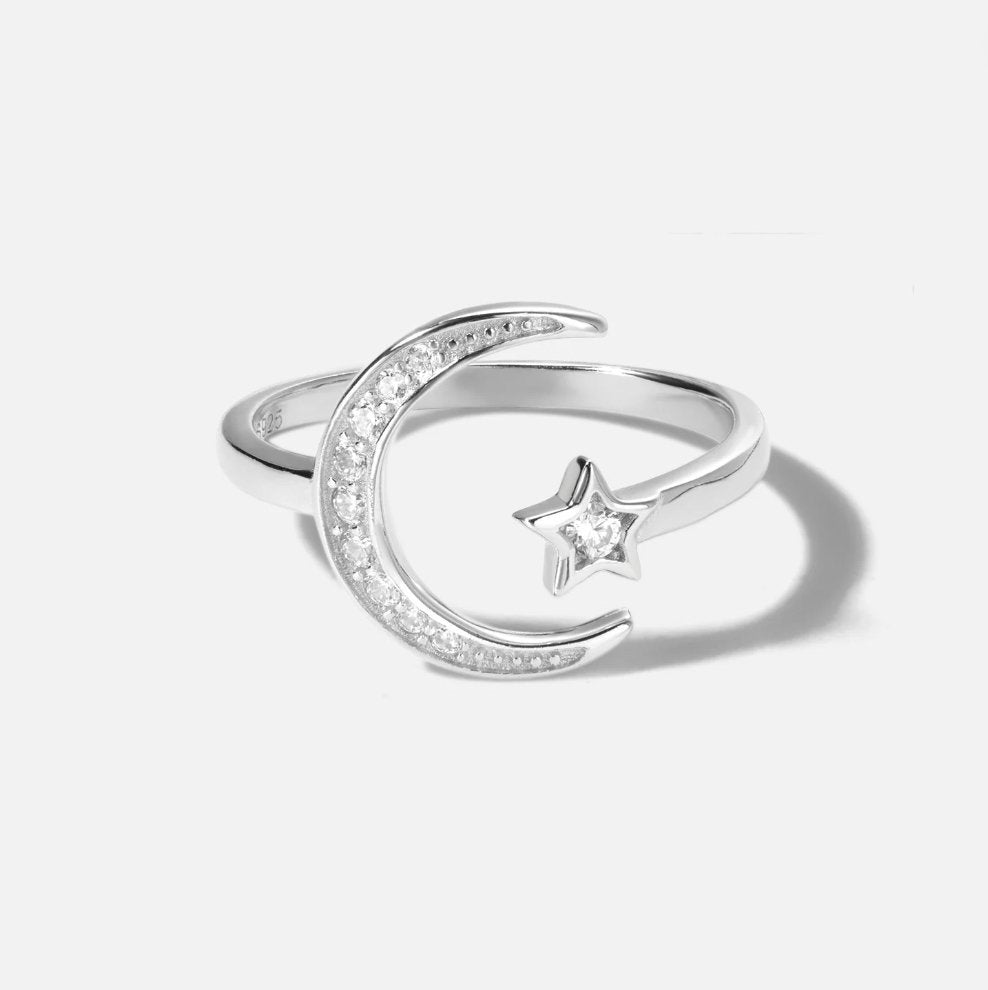 Moon & Star Sterling Silver Ring - Beautiful Earth Boutique
