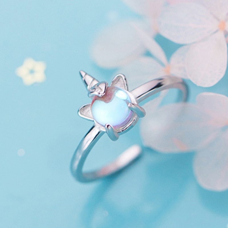 Moonstone Silver Unicorn Ring