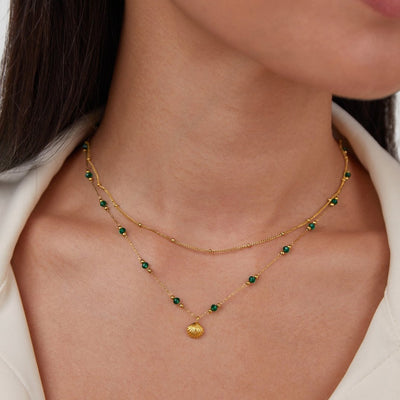 Nerissa Gold Shell & Green Bead Necklace - Beautiful Earth Boutique