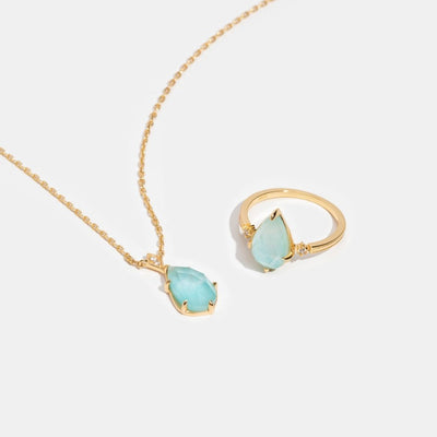 Ocean Blue Amazonite Crystal Ring & Necklace Set - Beautiful Earth Boutique