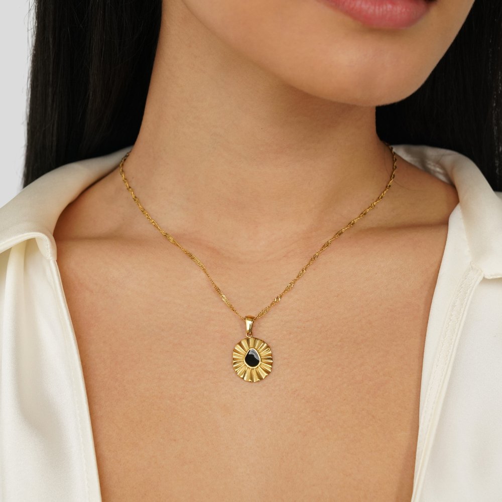 Onyx & Gold Coin Necklace - Beautiful Earth Boutique