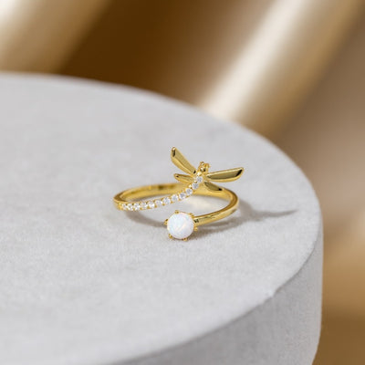 Opal & Gold Dragonfly Ring - Beautiful Earth Boutique