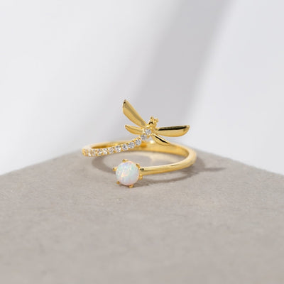 Opal & Gold Dragonfly Ring - Beautiful Earth Boutique