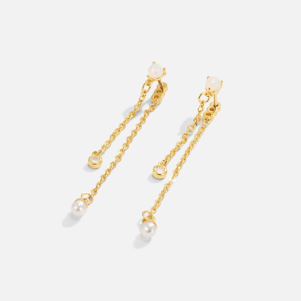 Pearl & Crystal Double Drop Earrings - Beautiful Earth Boutique