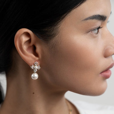 Pearl & Crystal Flower Earrings - Beautiful Earth Boutique