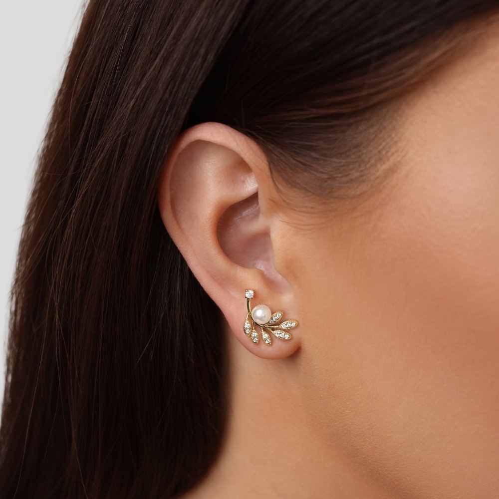 Pearl & Crystal Leaf Vine Earrings - Beautiful Earth Boutique