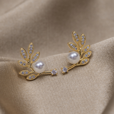 Pearl & Crystal Leaf Vine Earrings  - Beautiful Earth Boutique