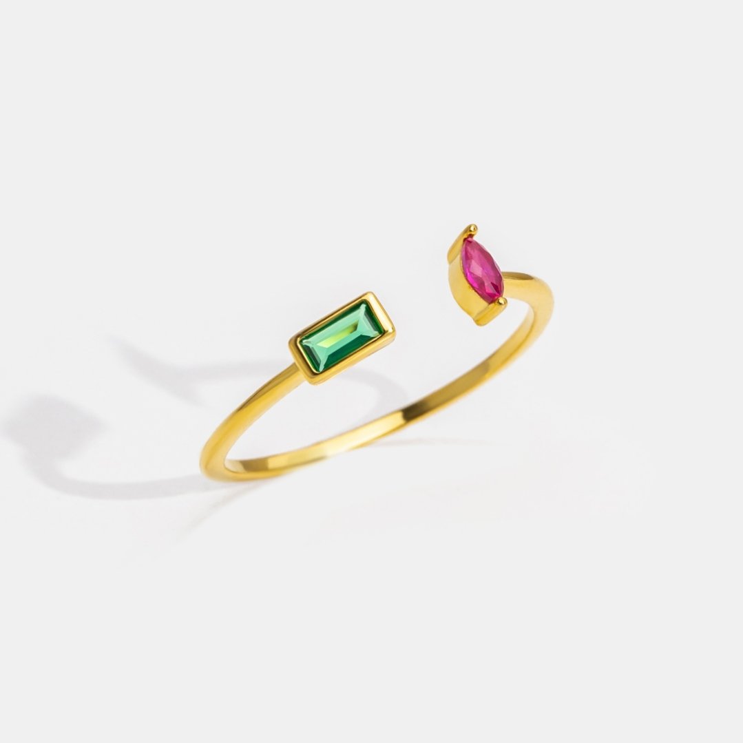 Pink & Emerald Green Crystal Gold Ring - Beautiful Earth Boutique
