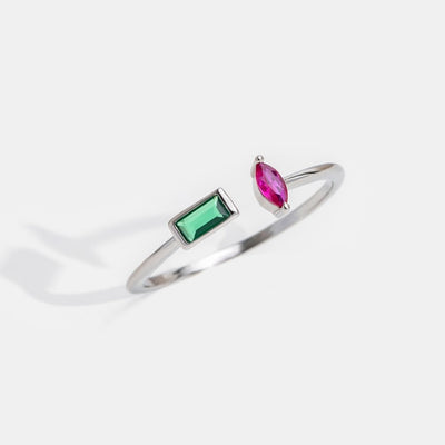 Pink & Emerald Green Crystal Silver Ring - Beautiful Earth Boutique