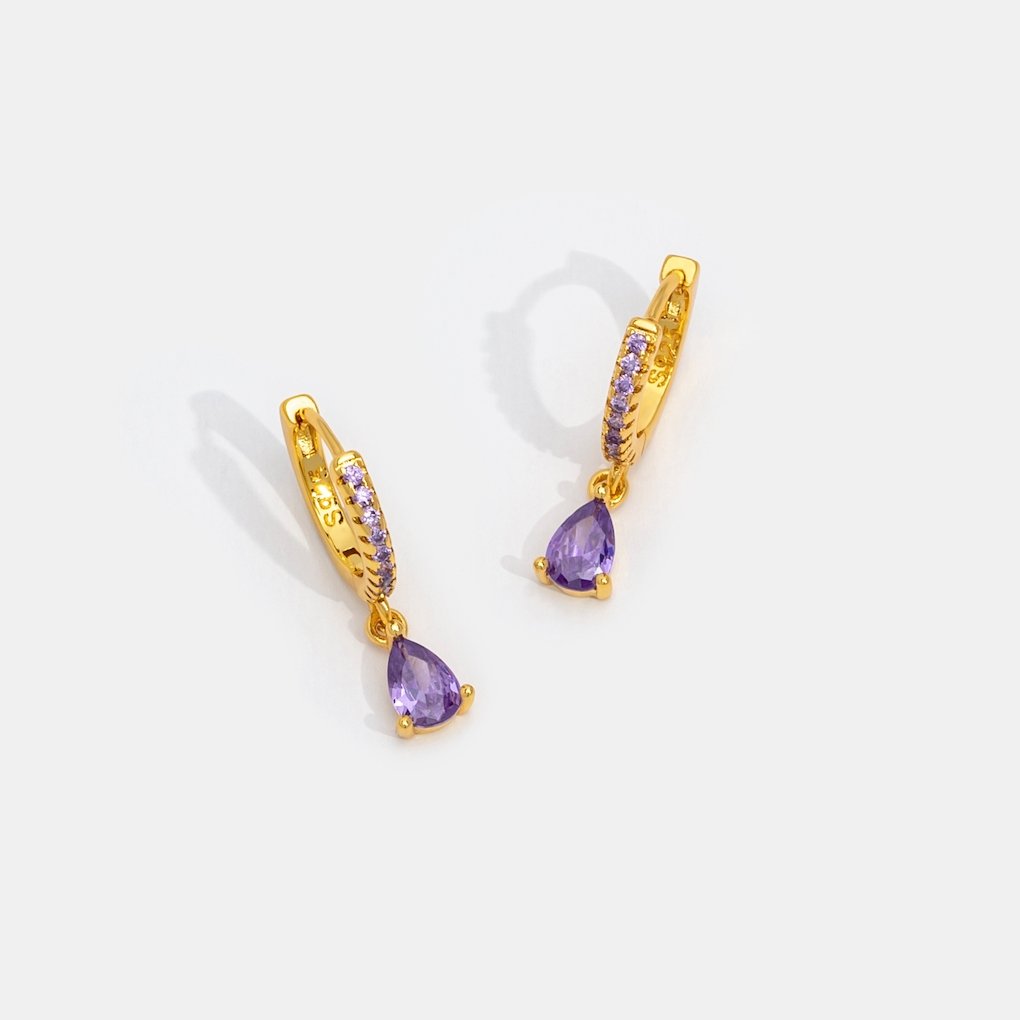Purple Lilac Crystal Gold Hoop Earrings - Beautiful Earth Boutique
